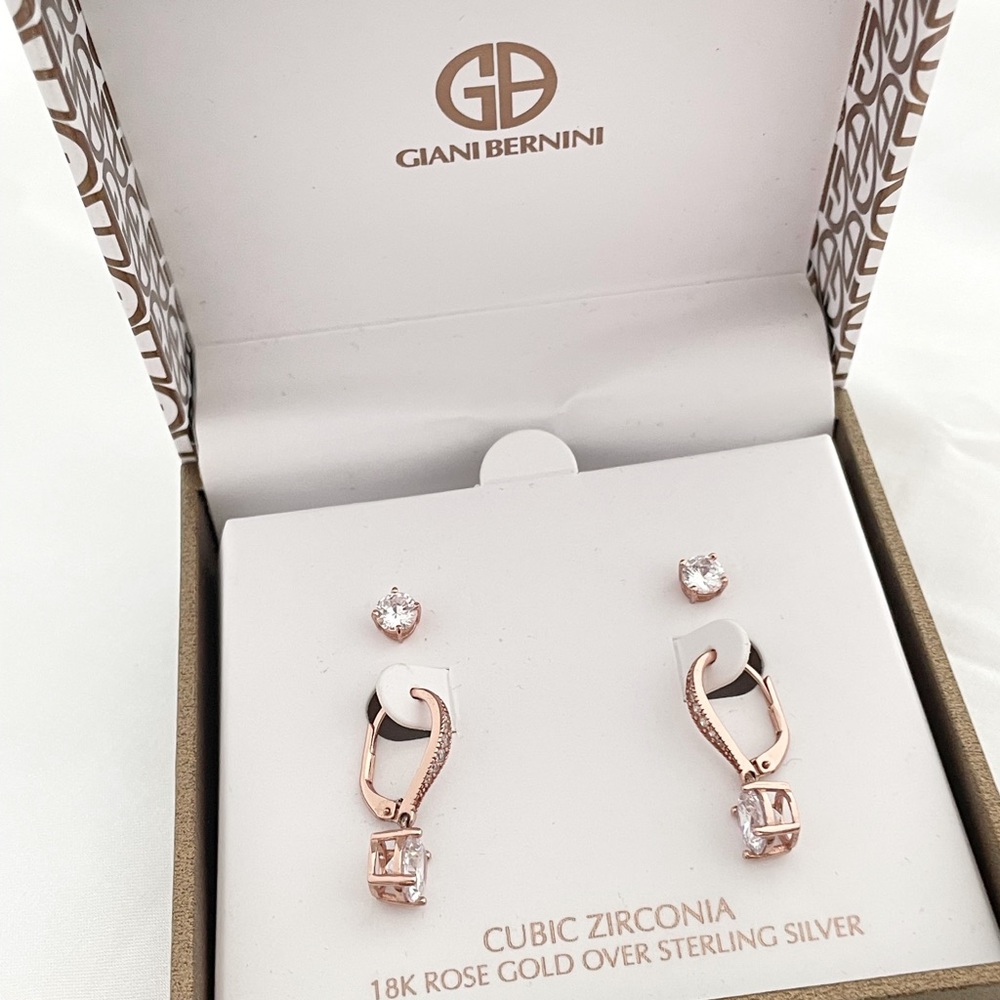 Giani Bernini 18K Rose Gold plated Sterling Silver Earrings Set of 2 pcs